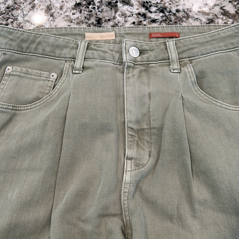 Pilcro and the Letterpress Olive Green High-Rise Pleated Trousers - Picture 2 of 5